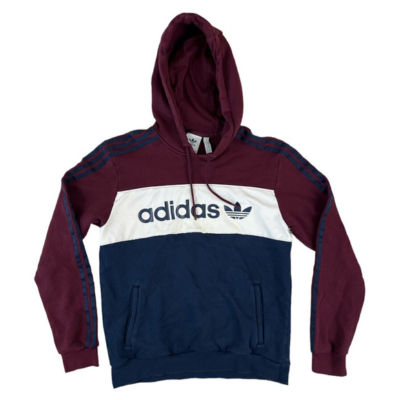 Adidas Men Pullover Hoodie Size‎ Medium Burgundy Logo on Front - Picture 1 of 7